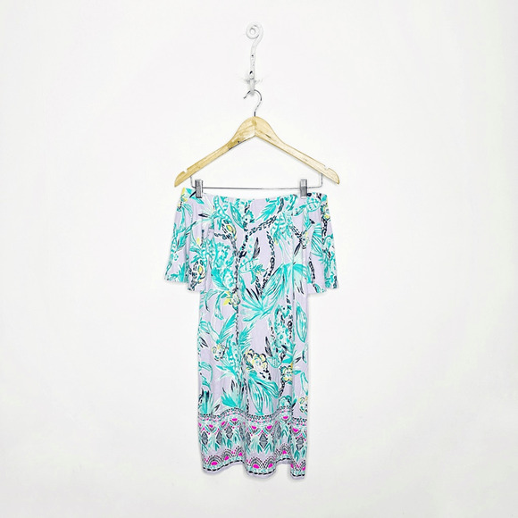 Lilly Pulitzer Fawcett Off-Shoulder Mini Dress Light Lilac Verbena 30081 XXS - Picture 1 of 6